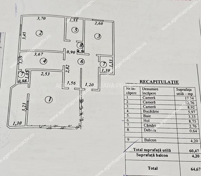 Apartament cu 3 camere decomandate, zona Centrală – Galați - 8