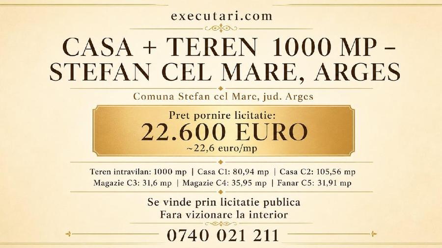 Constructii + Teren intravilan - 1.000 mp, com. Stefan cel Mare