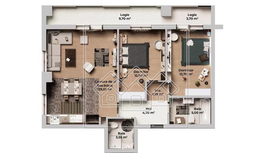 Ap. decomandat, 3 camere, logie 13,4 mp, bloc nou, lift