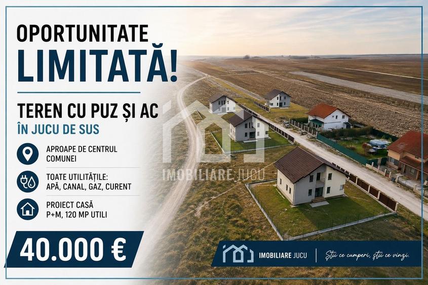 Teren cu PUZ aprobat și proiect de casă P+M – 400 mp - Jucu de Sus