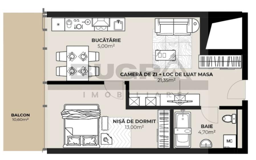 Apartament 2 camere, 44 mp, semifinisat, zona Autogara Beta