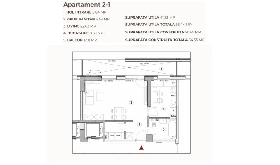 Studio 53.44 mp într-un ansamblu cu 0% Comision la Achiziție