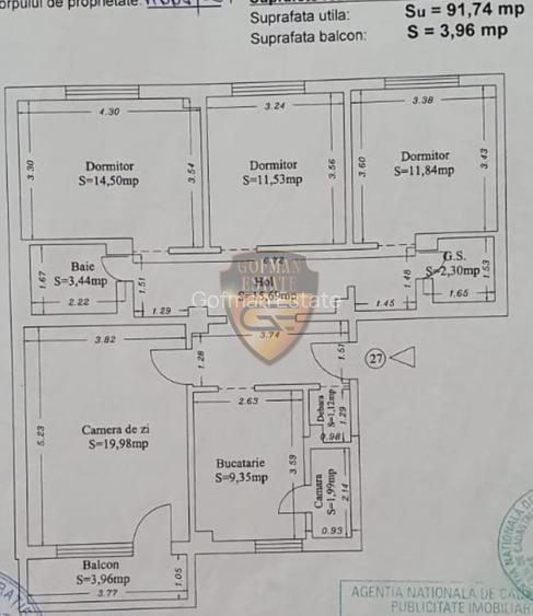 4 camere Inel I DR-uri , 95.7mp, et 2 / 4, parcare, 2 bai, balcon, gaze, A/C - 12