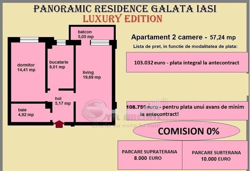 Apartament 2 camere de vanzare in Iasi, Galata, 57,24 mp, bloc nou