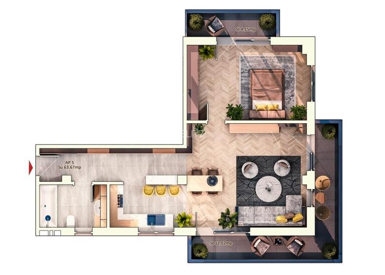 Apartament 2 camere, 62 mp, 2 balcoane, parcare subterana, zona Marasti