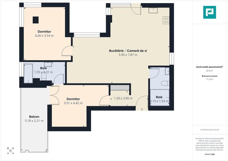 Apartament cu 3 camere și gradină