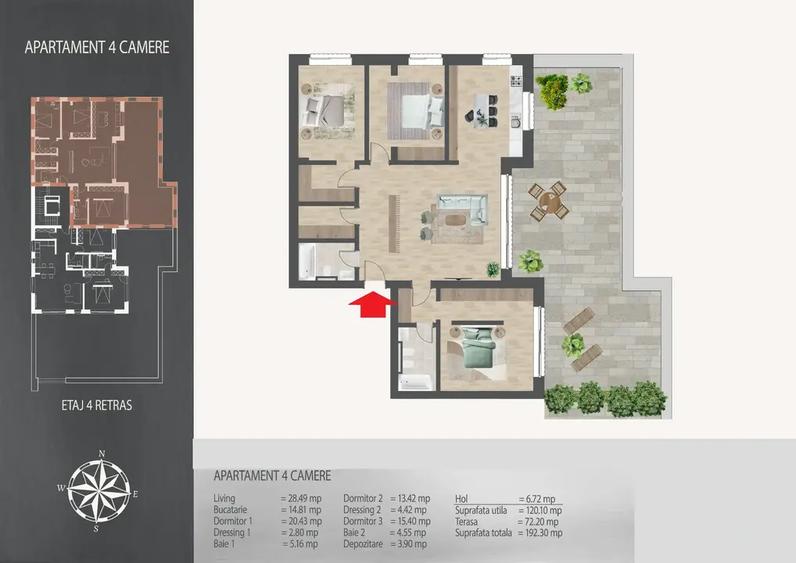 Direct Dezvoltator - Apartament 4 Camere cu Terasa - Metrou