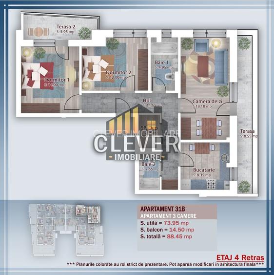 Apartament spațios 3 camere – 88 mp – Comision 0% - Pallady - 2