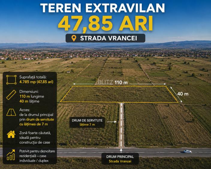 Teren de vanzare, 47,85 ari, strada Vrancei - 2