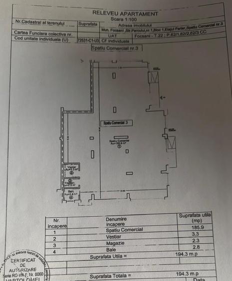 Spatiu comercial de inchiriat, 195 mp - complexul rezidential Valcom