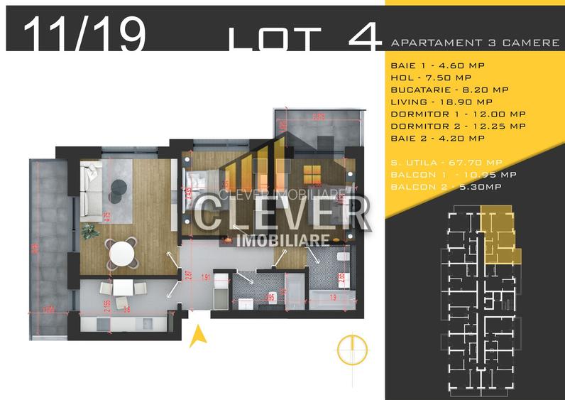 3 camere,  83,95 mp total | 2 balcoane | Pallady | Comision 0% - 2