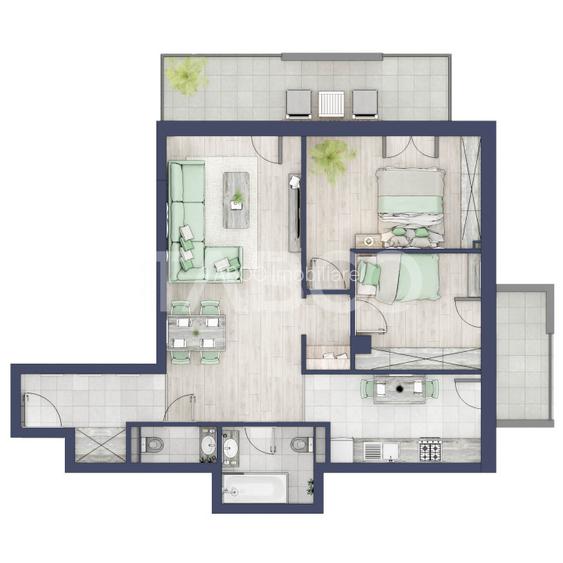 Apartament cu orientare SV 70 mpu 3 camere 2 bai bloc cu lift Turnisor - 1