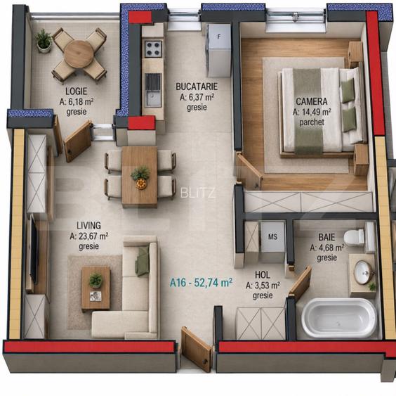 Apartament cu 2 camere, 52.50 mp, zona Terra Gardens, Comision 0