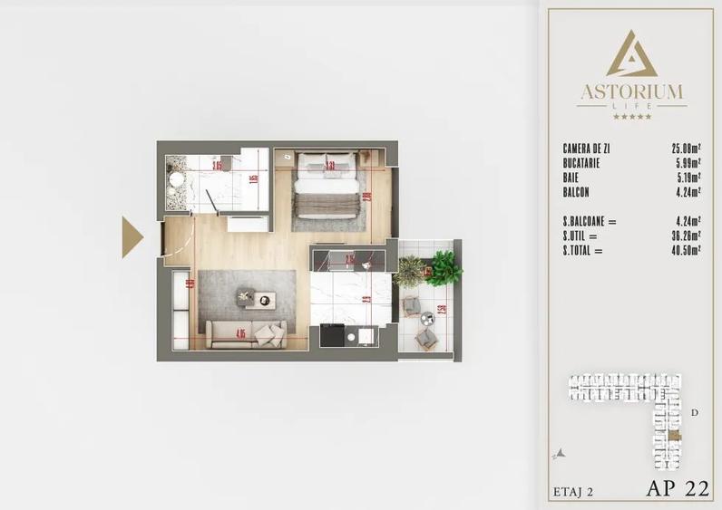 Garsoniera / Astorium Life / Smart Home/ Incălzire In Pardoseala!