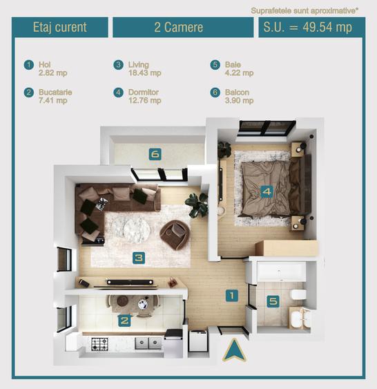Apartament de 2 camere de vanzare 49mp Militari Chiajna