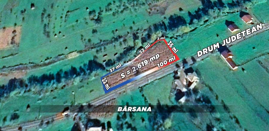 Teren intravilan-2.600 mp în Bârsana | 100 ml deschidere | Comision 0 - 5