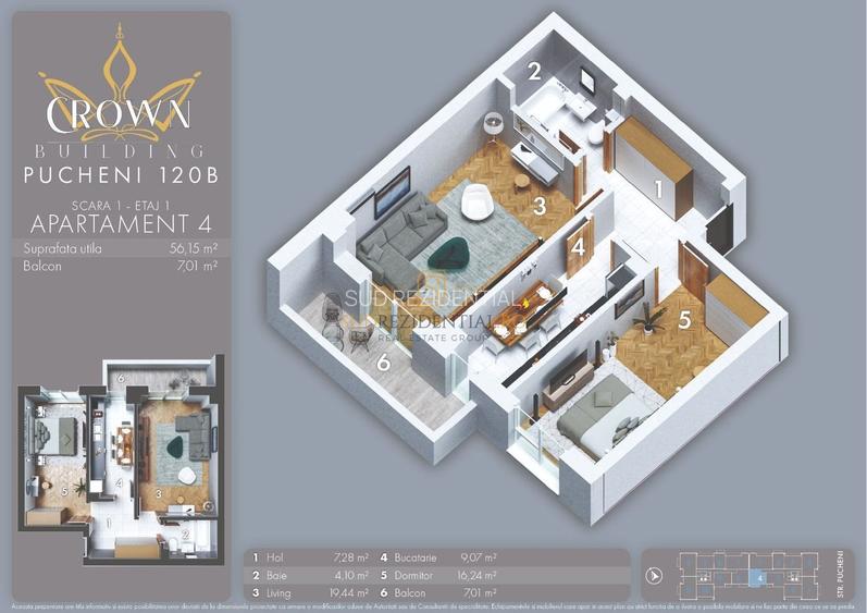 Apartament decomandat cu 2 camere si balcon, zona Pucheni-Rahova - 1