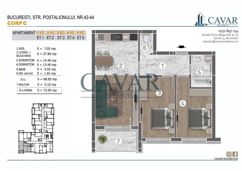 3 Camere 73 mp Proiect Nou Cavar Residence