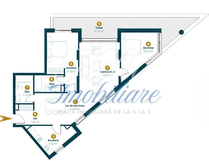 Apartament 3 camere 88,2 mp, terasa 28,5, ansamblu Intre Lacuri