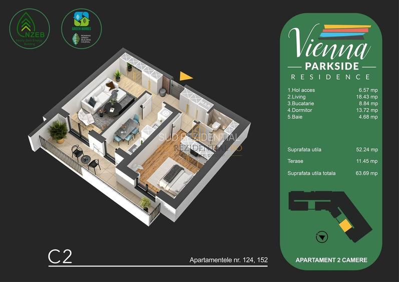 Parc Tudor Arghezi - Apartament cu 2 camere, balcon 11 mp, imobil nou - 1