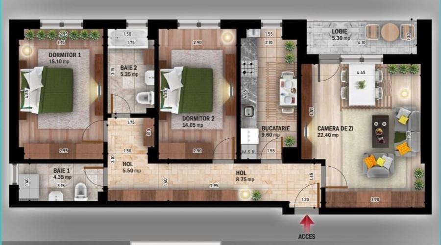 3 CAMERE (85MP.) - VATA BAZALTICA - TRIPAN - COMISION 0!