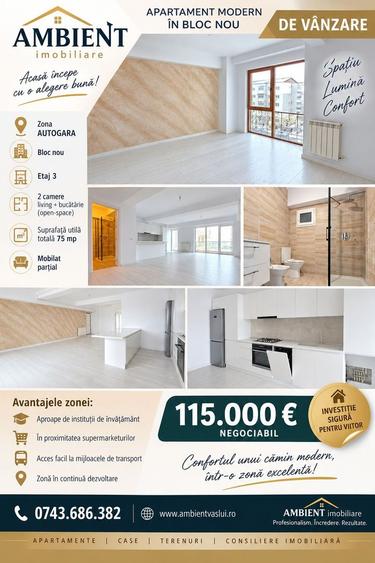 Apartament cu 2 camere, 90 mp, etaj 3, bloc NOU, zona GARA;
