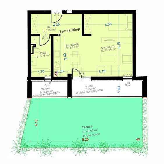 Apartament cu 1 camera si terasa de 52 mp, loc de parcare inclus