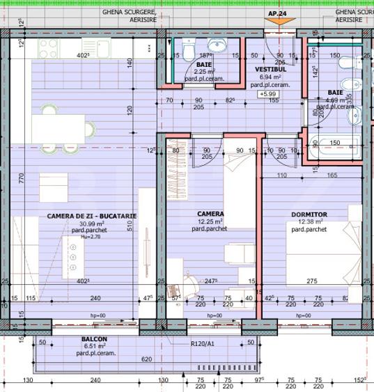 Apartament 3 camere, 69.50 mp, zona Tudor