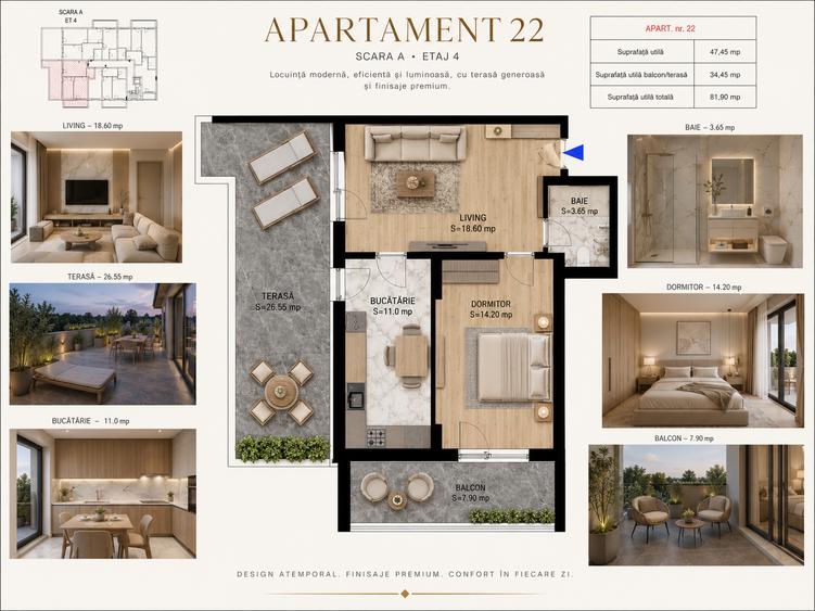 Ap 2 camere CU TERASA DE 35 MP UTILI-INCALZIRE IN PARDOSEALA, PREDARE SEPTEMBRIE