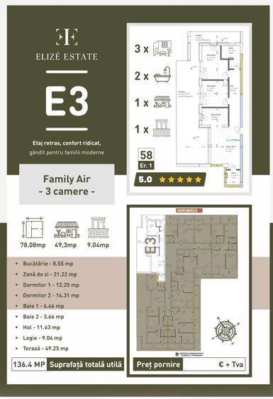 Apartament 3 camere,langa British School, comision 0