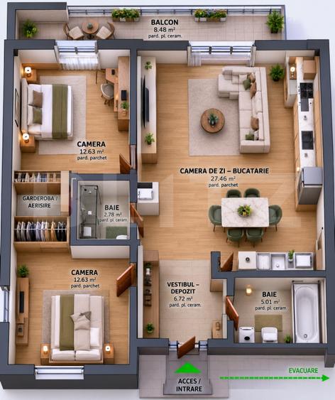 Apartament 3 Camere, 74,62 MP – Tudor | Bloc Nou