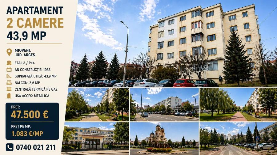 Apartament 2 camere - 44 mp - Et.3|4, Mioveni