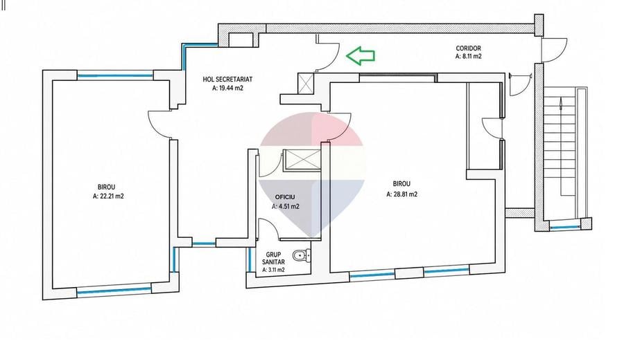 Spatiu birouri 77 mp de inchiriat Central Comision 0%