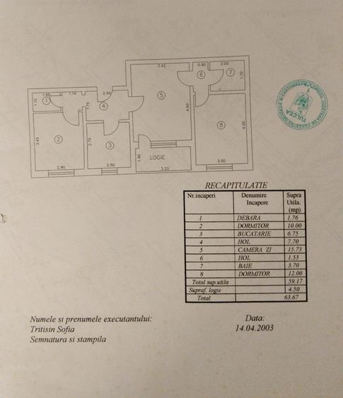 Apartament 3 camere cartier VEST - 64mp