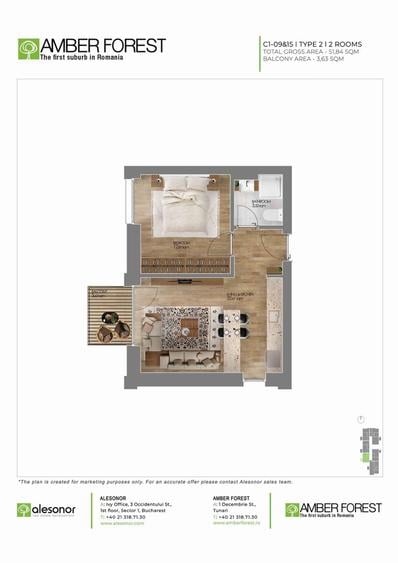 Apartament cu 2 camere in Amber Forest