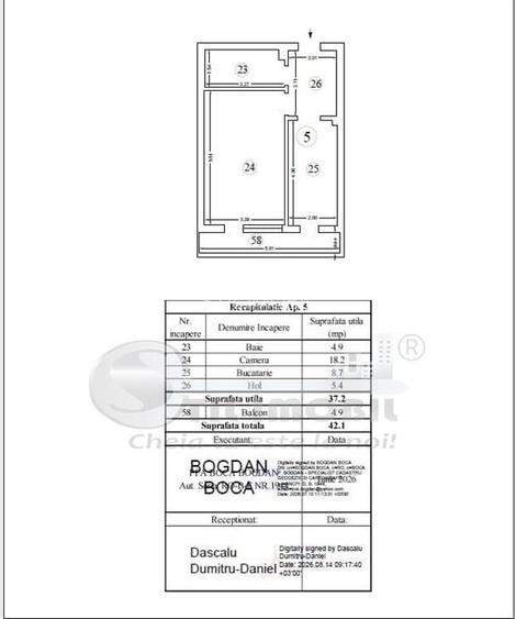 Apartament 1 camera, Galata Iasi, 42 mp, bloc nou intabulat, se accepta credit