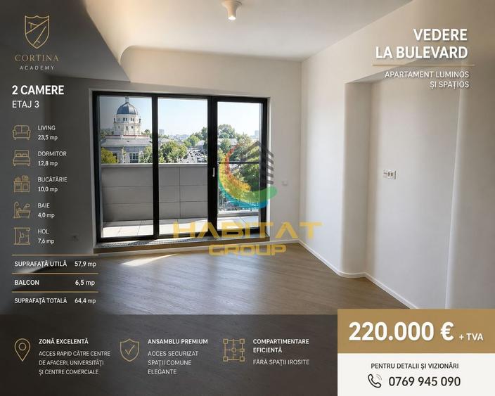 Vânzare apartament 2 camere - Cotroceni | Cortina Academy | 64 mp