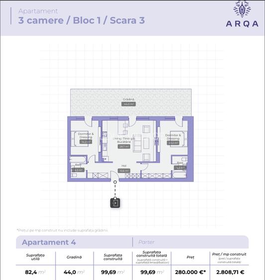 Apartament 3 Camere + Gradina 44 MP Arqa Jolie Village Pipera - 1