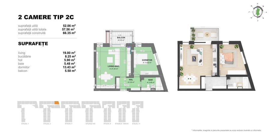 Apartament 2 Camere TIP C in Complex Doi Cocosi Residence