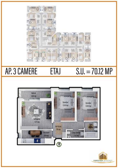 Apartament 3 camere, decomandat, cartier Militari Residence, comision 0%