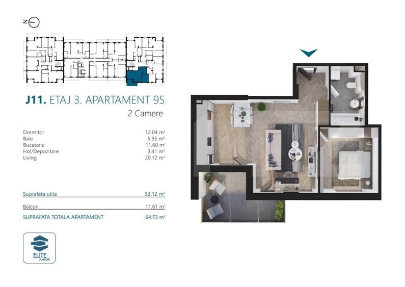 Apartament cu 2 camere, 53 mp, Ansamblu Rezidential, zona RIVUS