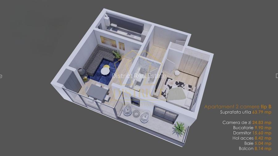 Apartament cu 2 camere decomandat 64 mp utili, lift in Giroc zona Planetelor. - 1