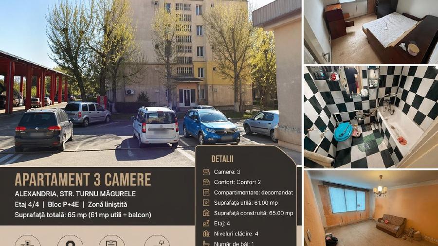 Piata PECO - str. Turnu Magurele, Apartament decomandat cu 3 camere - 65 mp