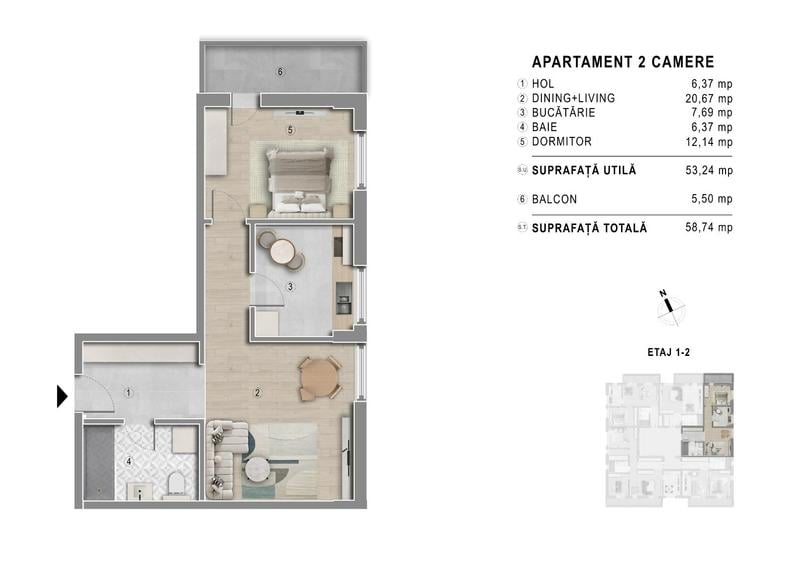 Metrou Berceni - Garsoniera 41mp - bloc boutique 2027