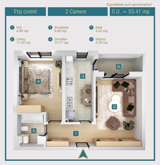 Apartament de 2 camere 53mp Militari Chiajna