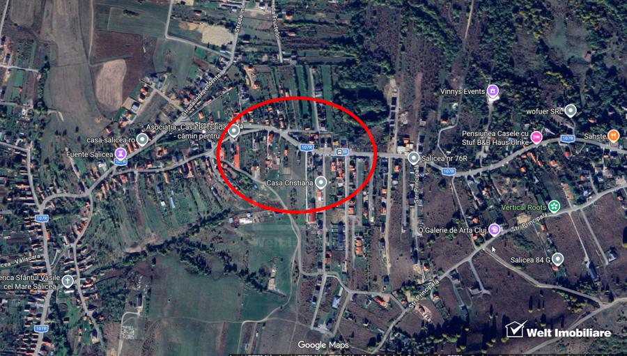 Salicea – teren intravilan 920 mp, front 28 m la doua strazi, utilitati