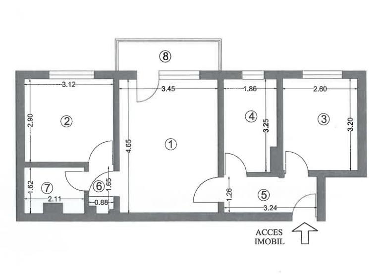 Apartament 3 camere , semidecomandat ,52 mp inclusiv balcon, Casa de cultura