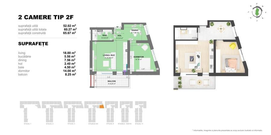 Apartament 2 Camere TIP F in Complex Doi Cocosi Residence