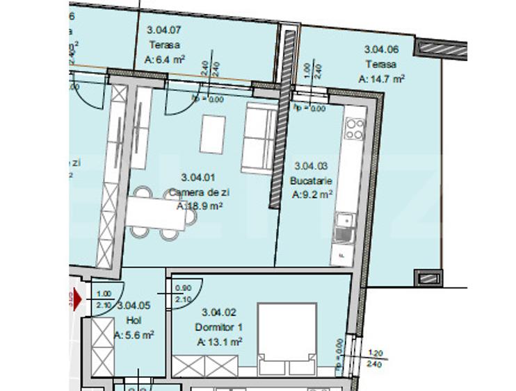 Apartament 2 camere, 52 mp, Terasa 21 mp, Imobil Nou, Semicentral