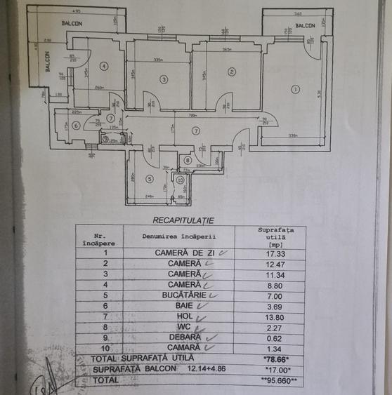 Apartament 4 camere decomandat - etaj intermediar - doua bai - doua balcoane - Dacia - Sc. G . Calinescu